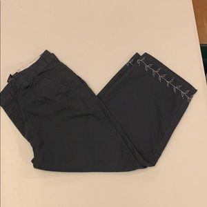 Navy Blue Cargo Capri with Embroidered Bottoms